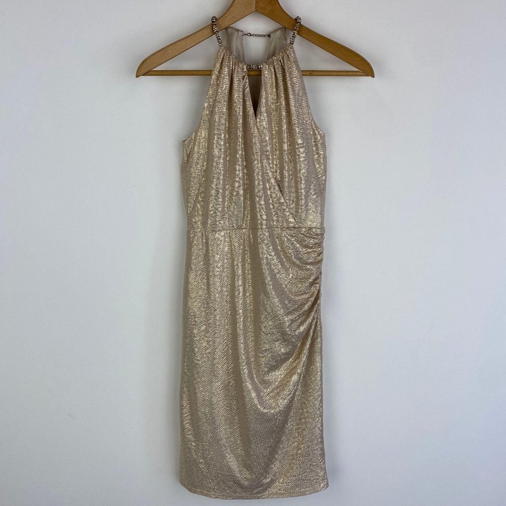 LAUNDRY BY SHELLI SEGAL Gold Halter Drapey Dress